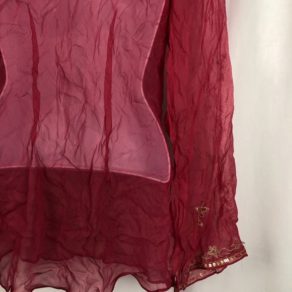 ECI sheer Silk embellished long sleeve top 10 - Picture 7 of 8